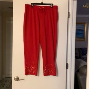 Red drawstring pants with gold Embellishment